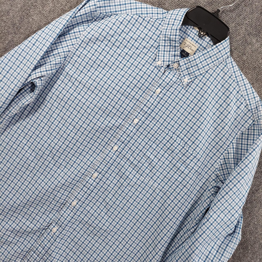 J.Crew Shirt Mens Large Blue Check Long Sleeve Button Down Classic Cotton Casual